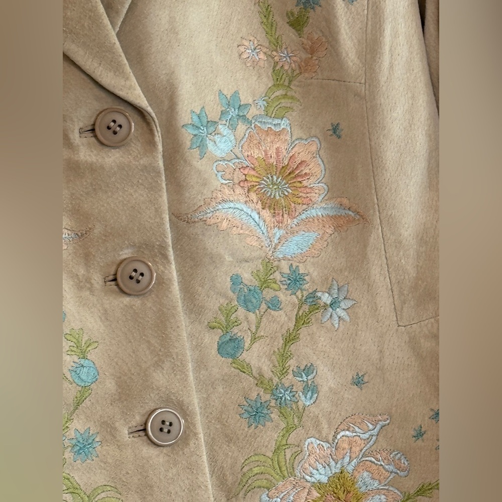 🆕 PTP 20” James C. for Spiegel 💛Embroidered Suede Leather Blazer | Size 12 | - Picture 3 of 16